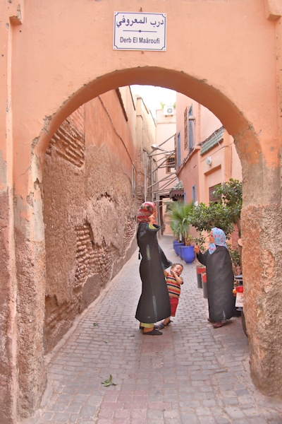 The narrow streets of the Medina in Marrakesh, Morocco