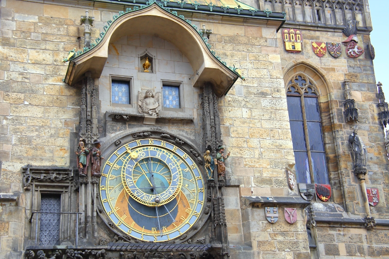 Czech Republic - Prague - Showing the 2 doors above the Old Town Hall Astronomical Clock where the 12 Apostles appear on the hour