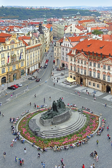 Czech Republic - Prague - Old Town Square with Jan Hus memorial sculpture