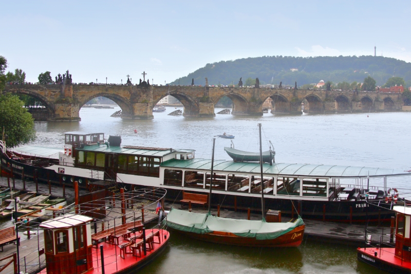 Czech Republic - Prague - Vltava River with 14th century Charles Bridge in the background