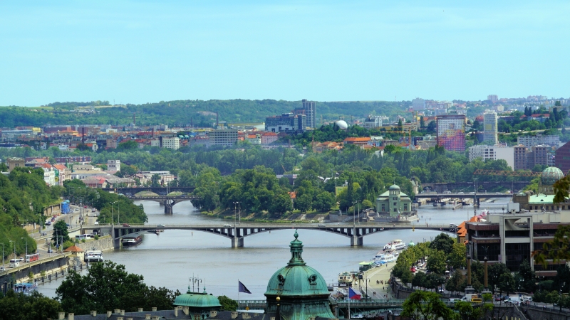 Czech Republic - View of Prague from the Castle, with bridges over the River Vltava 
