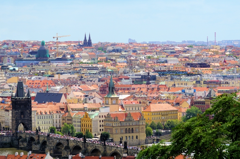 Czech Republic - View of Prague from the Castle, with Charles Bridge over the Vlatava in the foreground