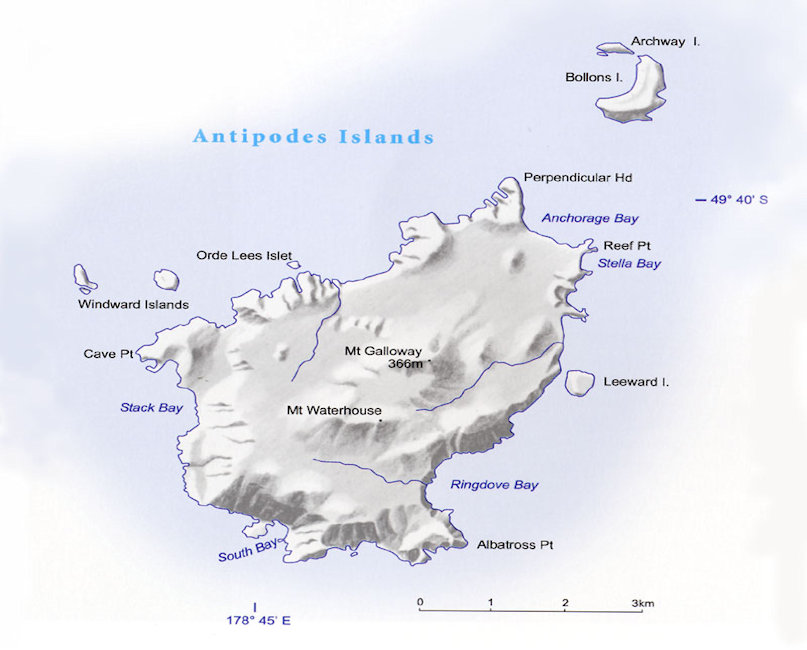 Antipodes, New Zealand, map