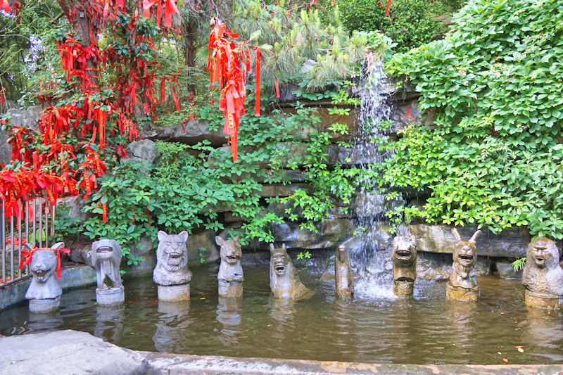 Pool and Chinese Zodiac Sculptures, Yaoshan Mountain, Guilin, China