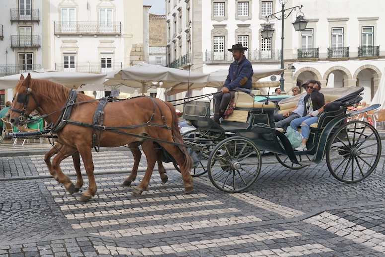 Tourist transport in the old city of Evora, Portugal