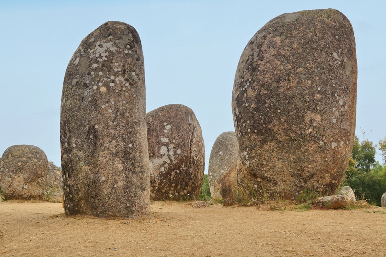 Almendres Cromlech standing stones, 10 km west of Evora, Portugal