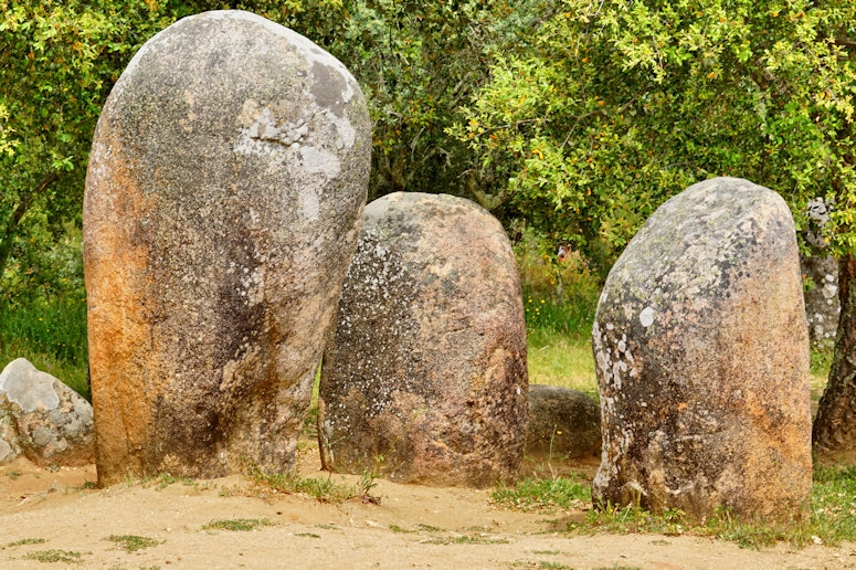 Almendres Cromlech standing stones, 10 km west of Evora, Portugal