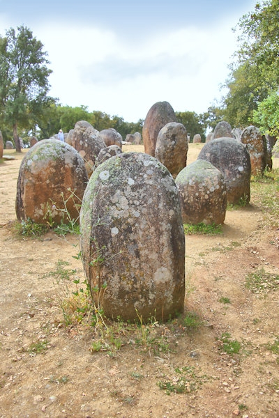 Almendres Cromlech standing stones, 10 km west of Evora, Portugal