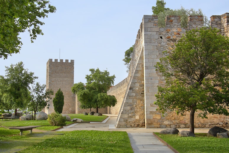 The 14th century walls surrounding the old city of Evora, in Portugal, are mostly still in place