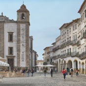 The Church of St Antony of Evora in Giraldo Square, Evora, Portugal