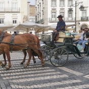 Tourist transport in the old city of Evora, Portugal