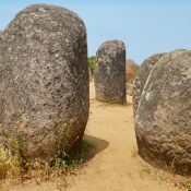 Almendres Cromlech standing stones, 10 km west of Evora, Portugal