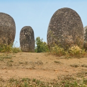 Almendres Cromlech standing stones, 10 km west of Evora, Portugal