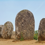 Almendres Cromlech standing stones, 10 km west of Evora, Portugal