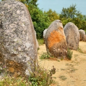 Almendres Cromlech standing stones, 10 km west of Evora, Portugal