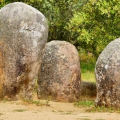 Almendres Cromlech standing stones, 10 km west of Evora, Portugal