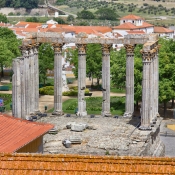 Roman Temple ruins viewed from the roof of the Cathedral of Évora, Portugal