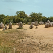 Almendres Cromlech standing stones, 10 km west of Evora, Portugal