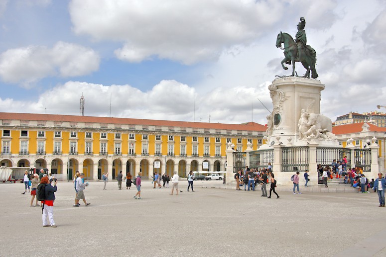 The large Commercial Square on the bank of the Tagus River, Lisbon, with the statue of King Jose I