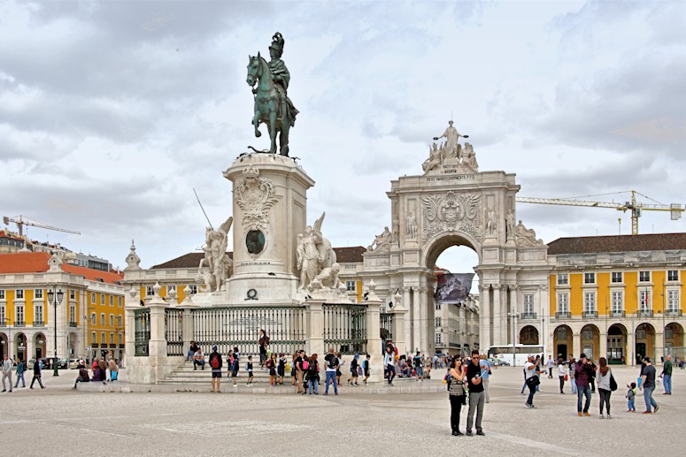 Commercial Square on the bank of the Tagus River, Lisbon, with the statue of King Jose I