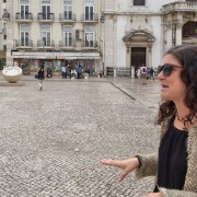 Our local guide in the square of the church Igreja de São Domingos. The square also has a memorium to a 1506 massacre of jews.