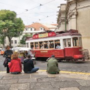 Old trams are used in the old quarter of Lisbon