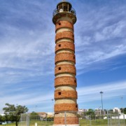 Old lighthouse on the bank of the Tagus River in Belem, Lisbon.