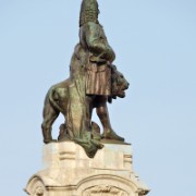 Statue of Marquis de Pombal with lion in the square of that name, Lisbon