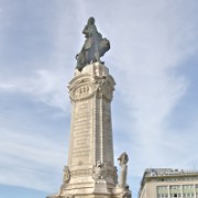 Statue of Marquis de Pombal with lion in the square of that name, Lisbon