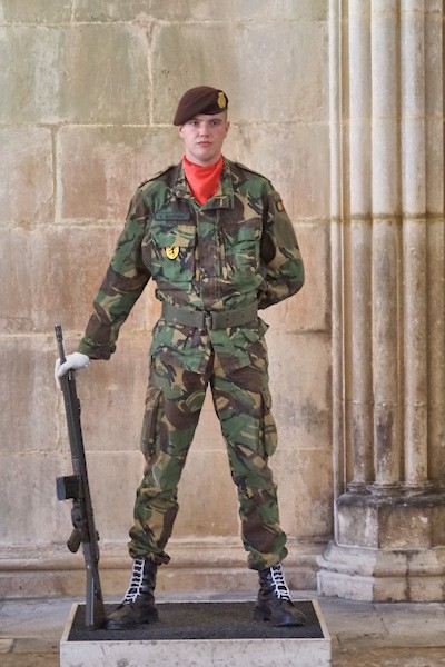 Inside Batalha Monastery - guard at the memorial to the Unknown Soldier