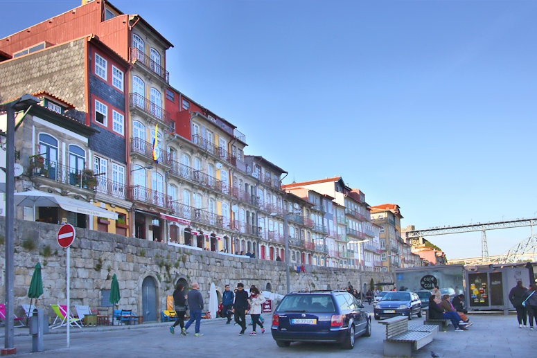 Ribeira Apartments on the Porto side of the Douro River, with Cafe do Cais on the waterfront