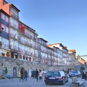 Ribeira Apartments on the Porto side of the Douro River, with Cafe do Cais on the waterfront