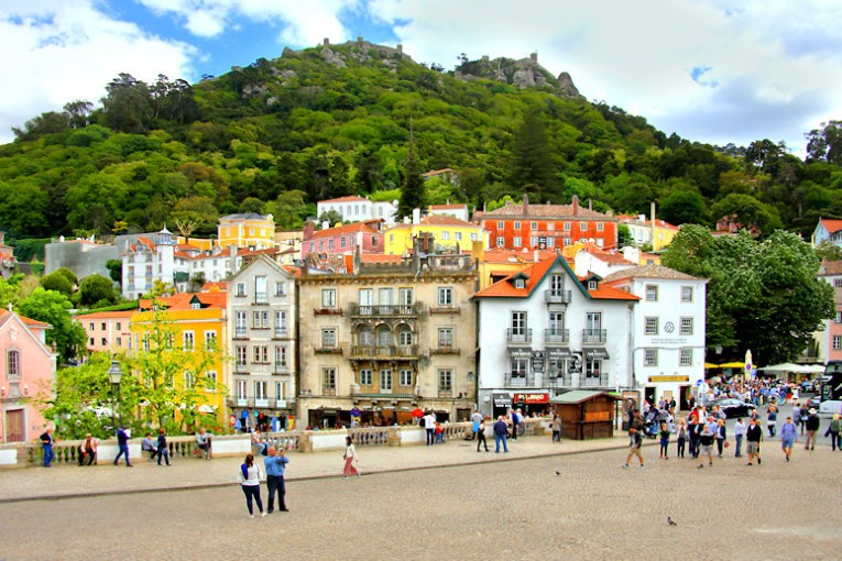 Sintra, just about touches the north east outer suburbs of Lisbon. The medieval Moorish castle can be see up the hill.