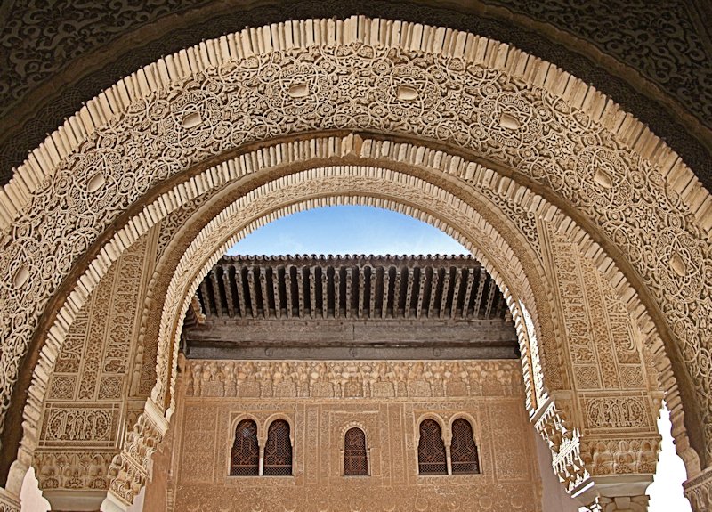 Detail of pattern in the Islamic palaces, Alhambra, Granada, Spain