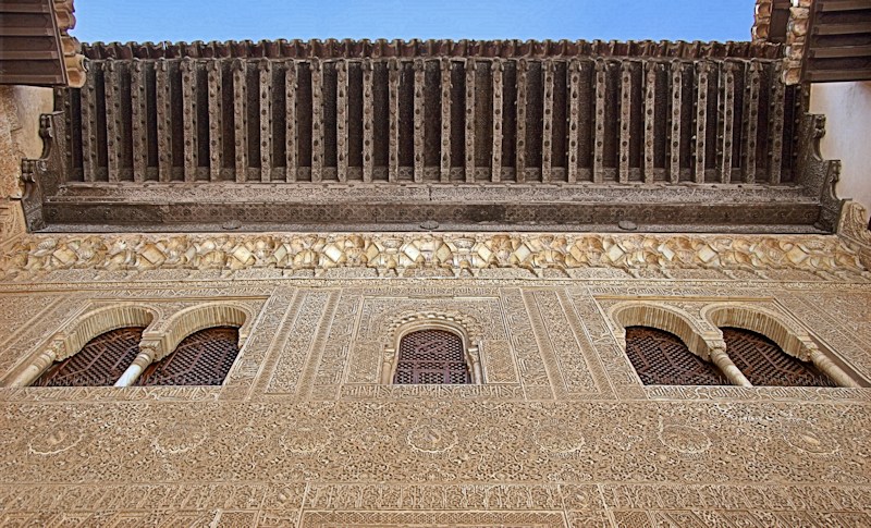 Detail of pattern in the Islamic palaces, Alhambra, Granada, Spain